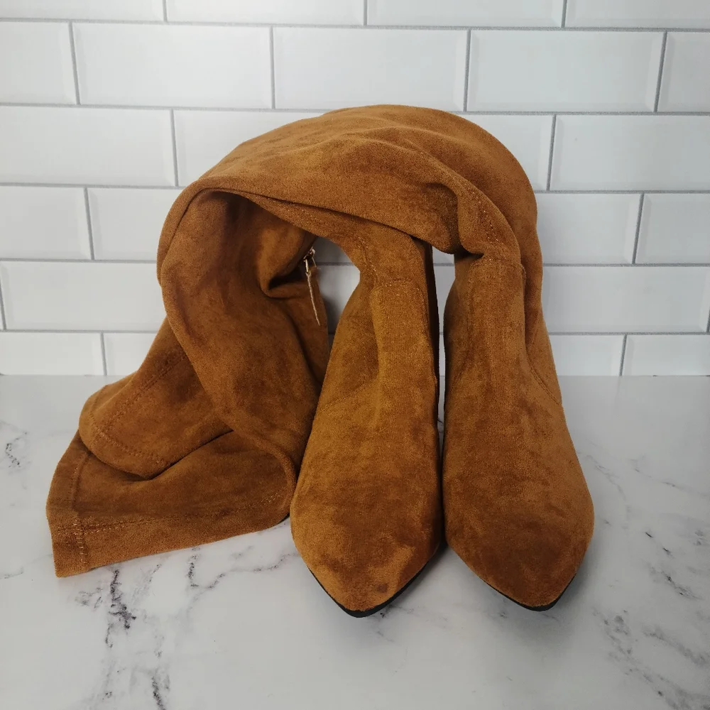 'MARLO' TAN OVER THE KNEE SUEDE LEATHER BOOTS